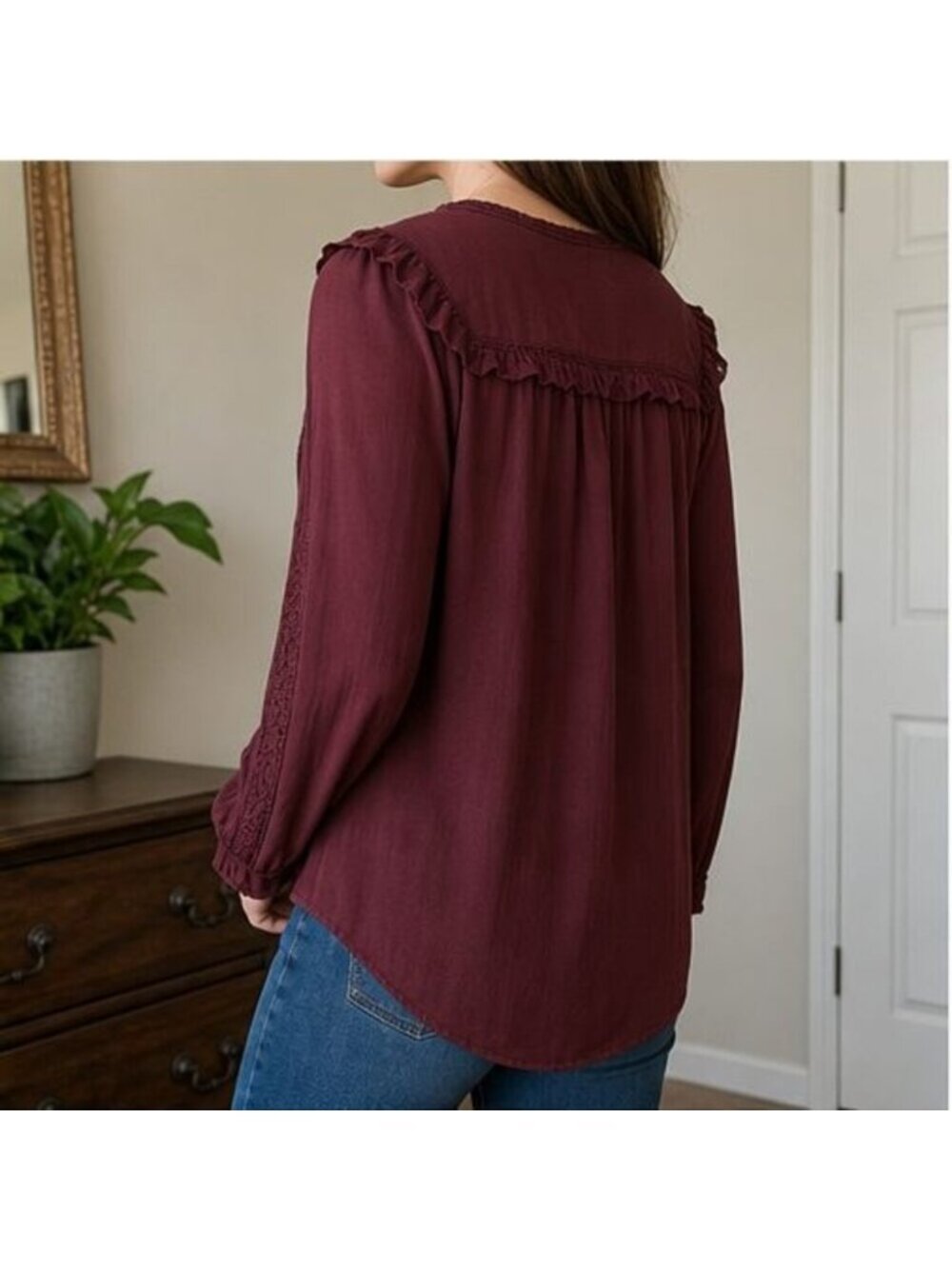 Burgundy Ruffle Blouse - Picture 3 of 6